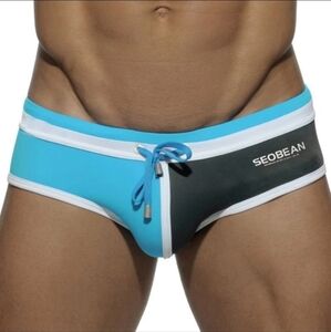 Men's Blue and Black Swim Trunks